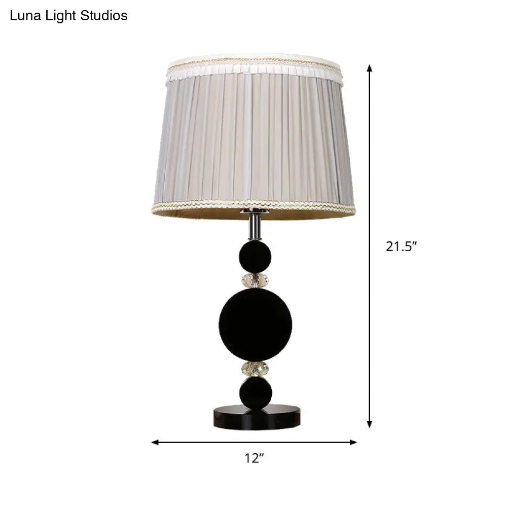 Black Minimalist Bedroom Table Light With Pleated Lampshade Beveled Crystal And 1-Bulb Night