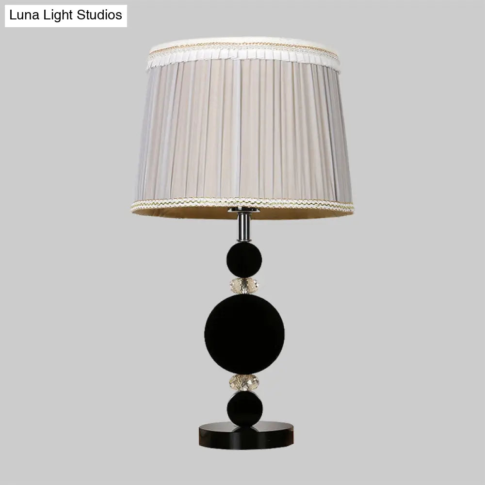 Black Minimalist Bedroom Table Light With Pleated Lampshade Beveled Crystal And 1-Bulb Night