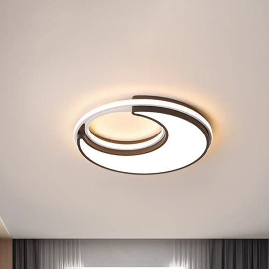 Black Minimalist Led Ceiling Lamp - Moon Flush Lighting Fixture For Bedroom Acrylic Design