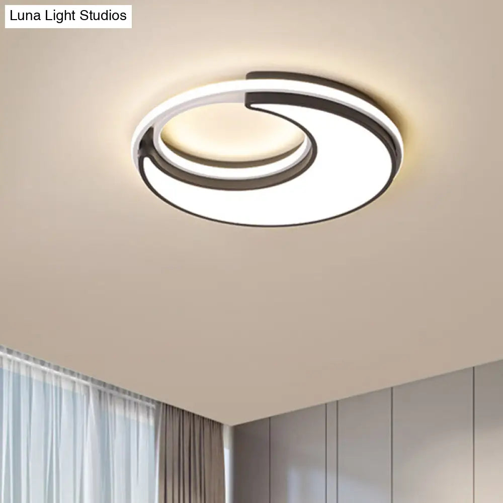 Black Minimalist Led Ceiling Lamp -Moon Flush Lighting Fixture For Bedroom Acrylic Design Warm/White