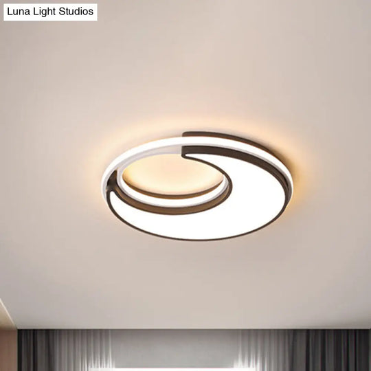 Black Minimalist Led Ceiling Lamp -Moon Flush Lighting Fixture For Bedroom Acrylic Design Warm/White