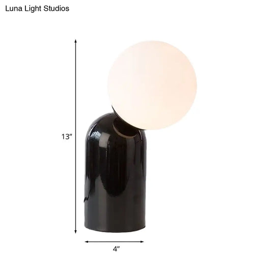 Black Minimalist Metal Desk Lamp With Opal Glass Shade Semi Capsule Table Light (1-Light)