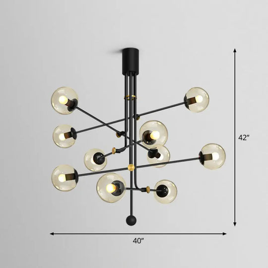 Black Minimalistic Chandelier: Vertical Suspension Light With Ball Glass Shade - Ideal For