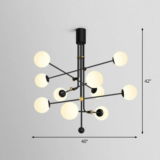 Black Minimalistic Chandelier: Vertical Suspension Light With Ball Glass Shade - Ideal For