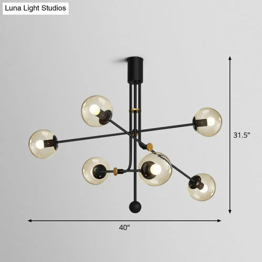 Chic Black Vertical Chandelier With Minimalistic Ball Glass Shade - Perfect For Restaurants 6 /