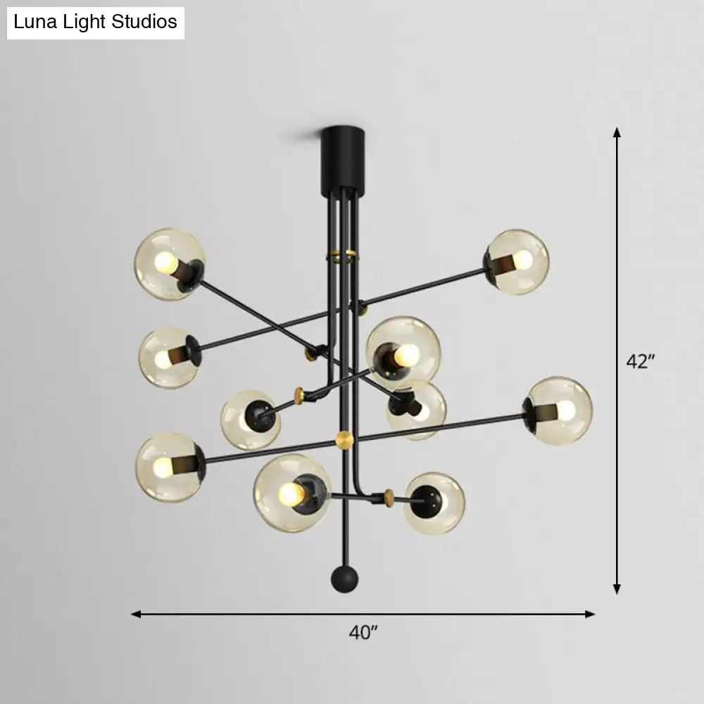 Chic Black Vertical Chandelier With Minimalistic Ball Glass Shade - Perfect For Restaurants 10 /