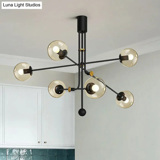 Black Minimalistic Chandelier: Vertical Suspension Light With Ball Glass Shade - Ideal For