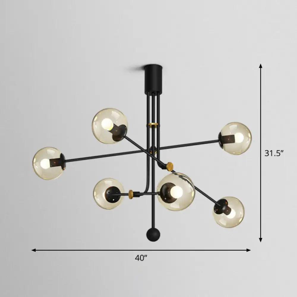 Black Minimalistic Chandelier: Vertical Suspension Light With Ball Glass Shade - Ideal For