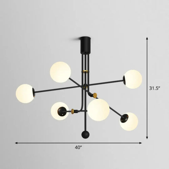 Black Minimalistic Chandelier: Vertical Suspension Light With Ball Glass Shade - Ideal For