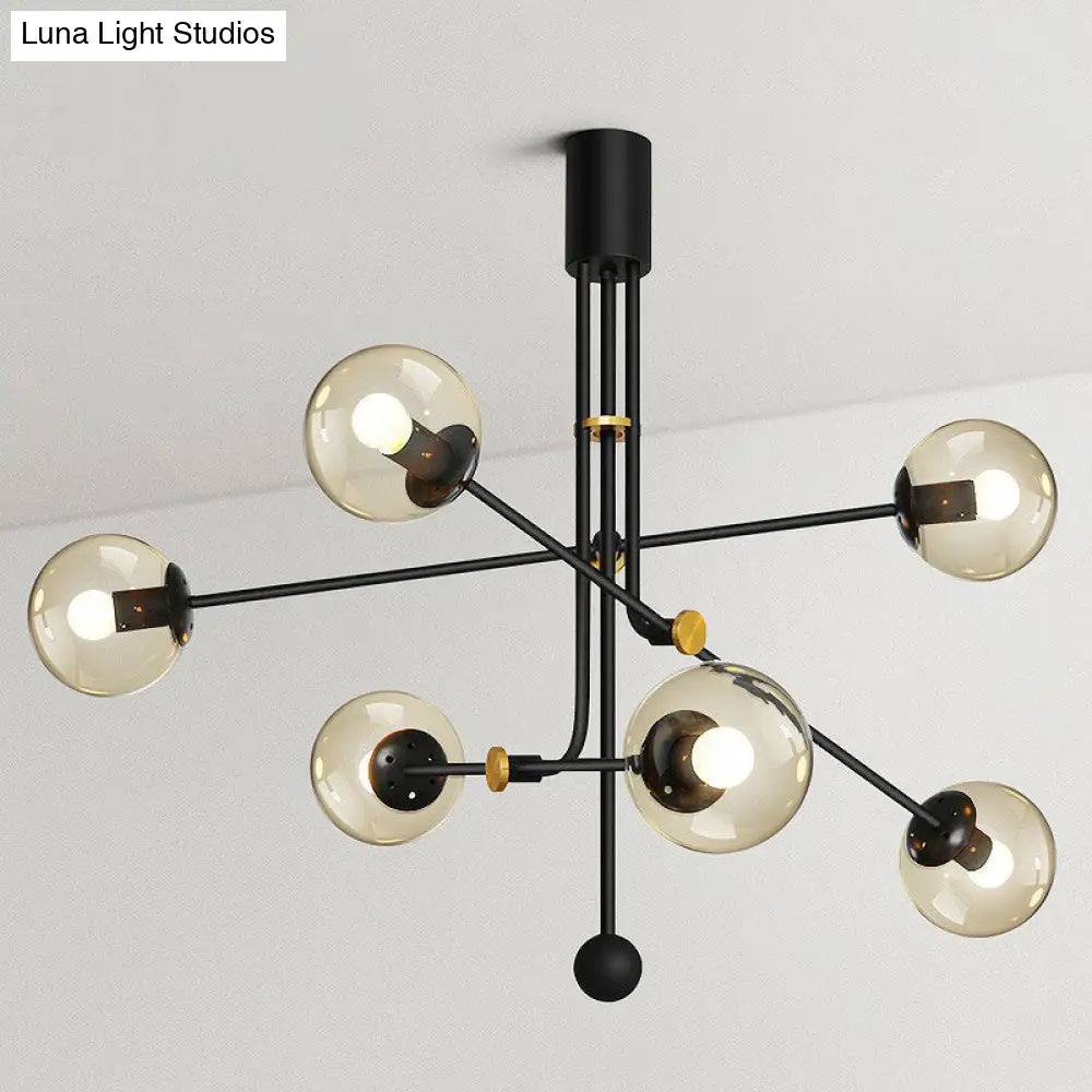 Black Minimalistic Chandelier: Vertical Suspension Light With Ball Glass Shade - Ideal For