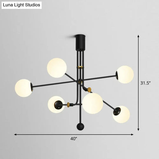 Chic Black Vertical Chandelier With Minimalistic Ball Glass Shade - Perfect For Restaurants 6 /