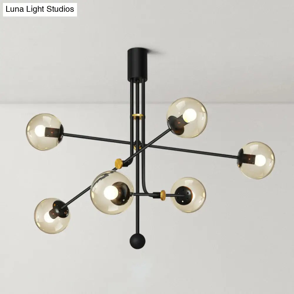 Black Minimalistic Chandelier: Vertical Suspension Light With Ball Glass Shade - Ideal For