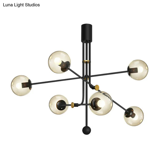 Black Minimalistic Chandelier: Vertical Suspension Light With Ball Glass Shade - Ideal For