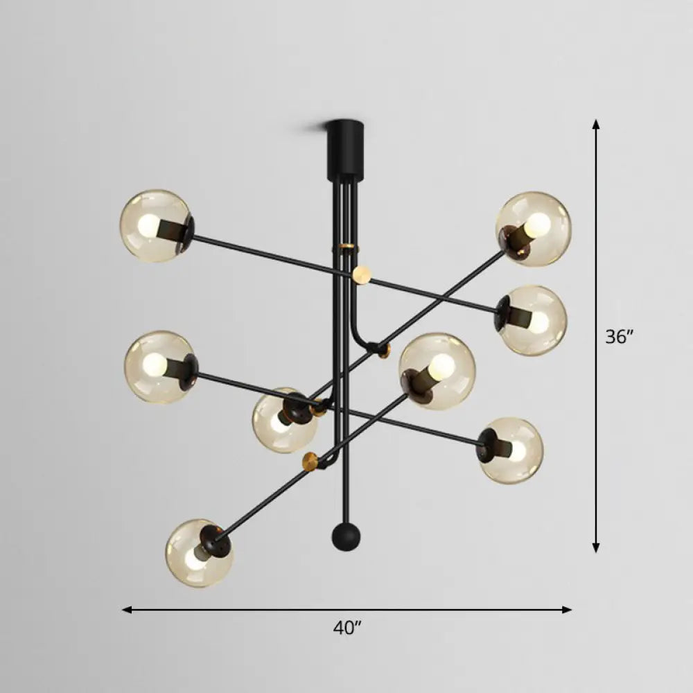 Black Minimalistic Chandelier: Vertical Suspension Light With Ball Glass Shade - Ideal For