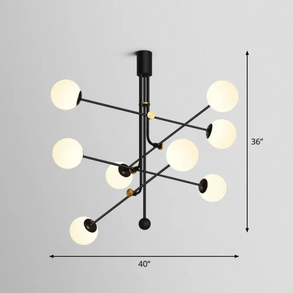 Black Minimalistic Chandelier: Vertical Suspension Light With Ball Glass Shade - Ideal For