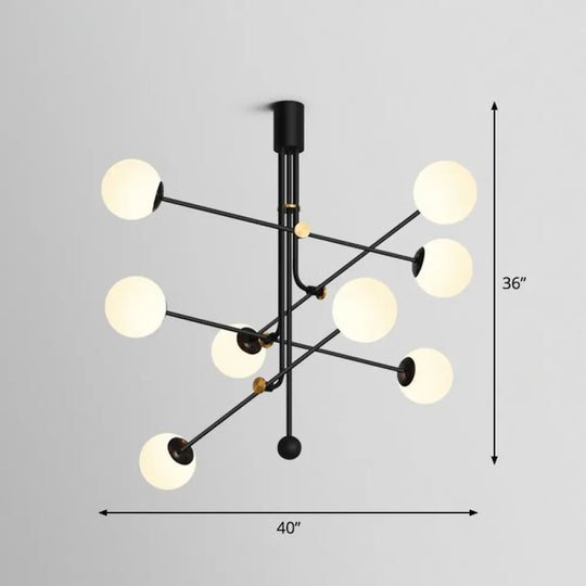 Black Minimalistic Chandelier: Vertical Suspension Light With Ball Glass Shade - Ideal For