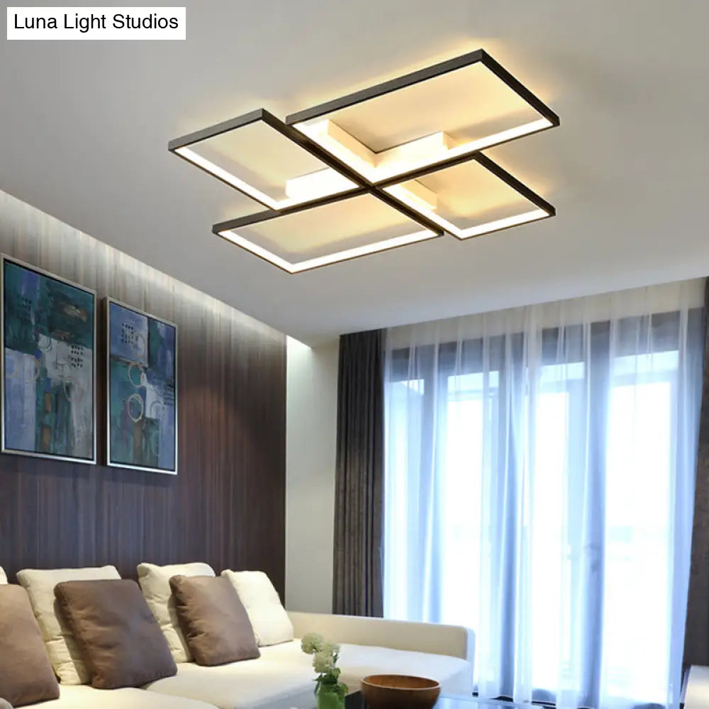 Black Minimalistic Metal Led Ceiling Lamp For Living Room - Pinwheel - Like Flush Mount Light