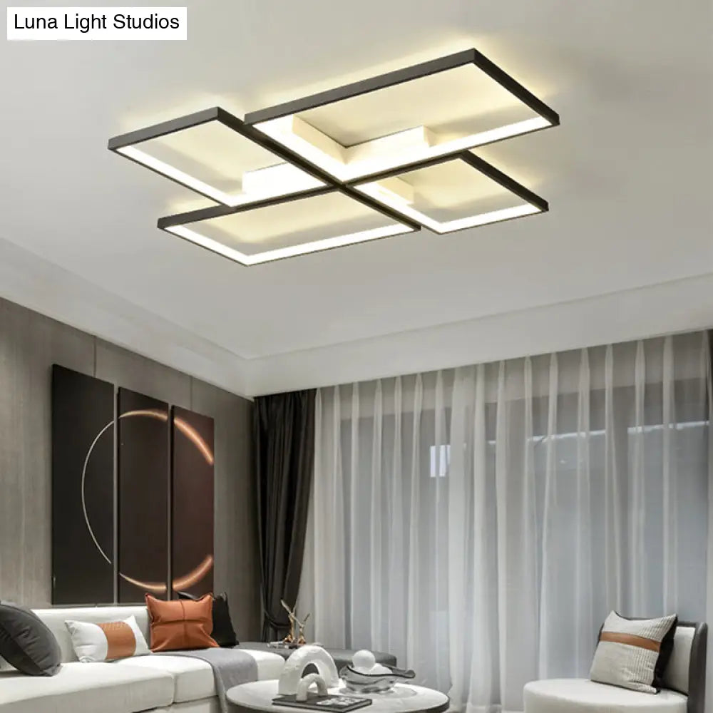 Black Minimalistic Metal Led Ceiling Lamp For Living Room - Pinwheel - Like Flush Mount Light