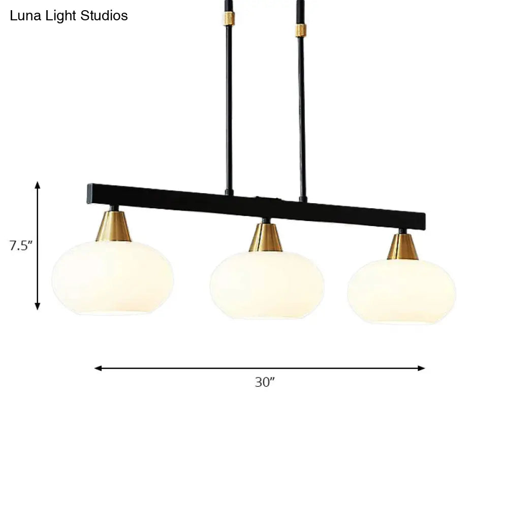 Black Modern Chandelier With White Oval Glass Shades - 3/6 Lights Pendant