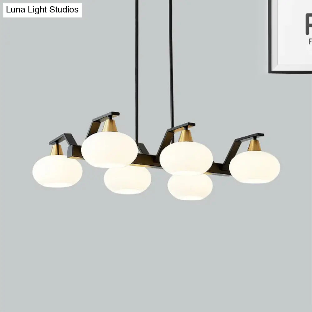 Black Modern Chandelier With White Oval Glass Shades - 3/6 Lights Pendant