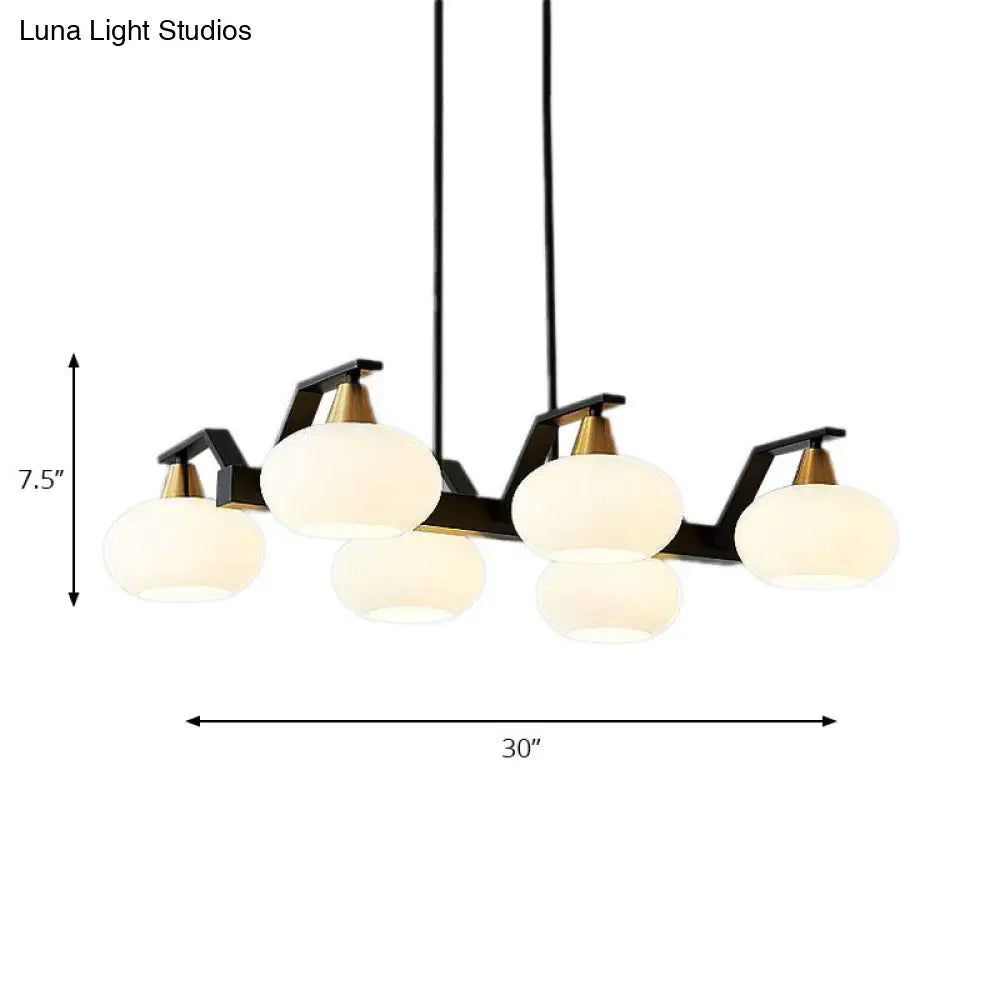 Black Modern Chandelier With White Oval Glass Shades - 3/6 Lights Pendant