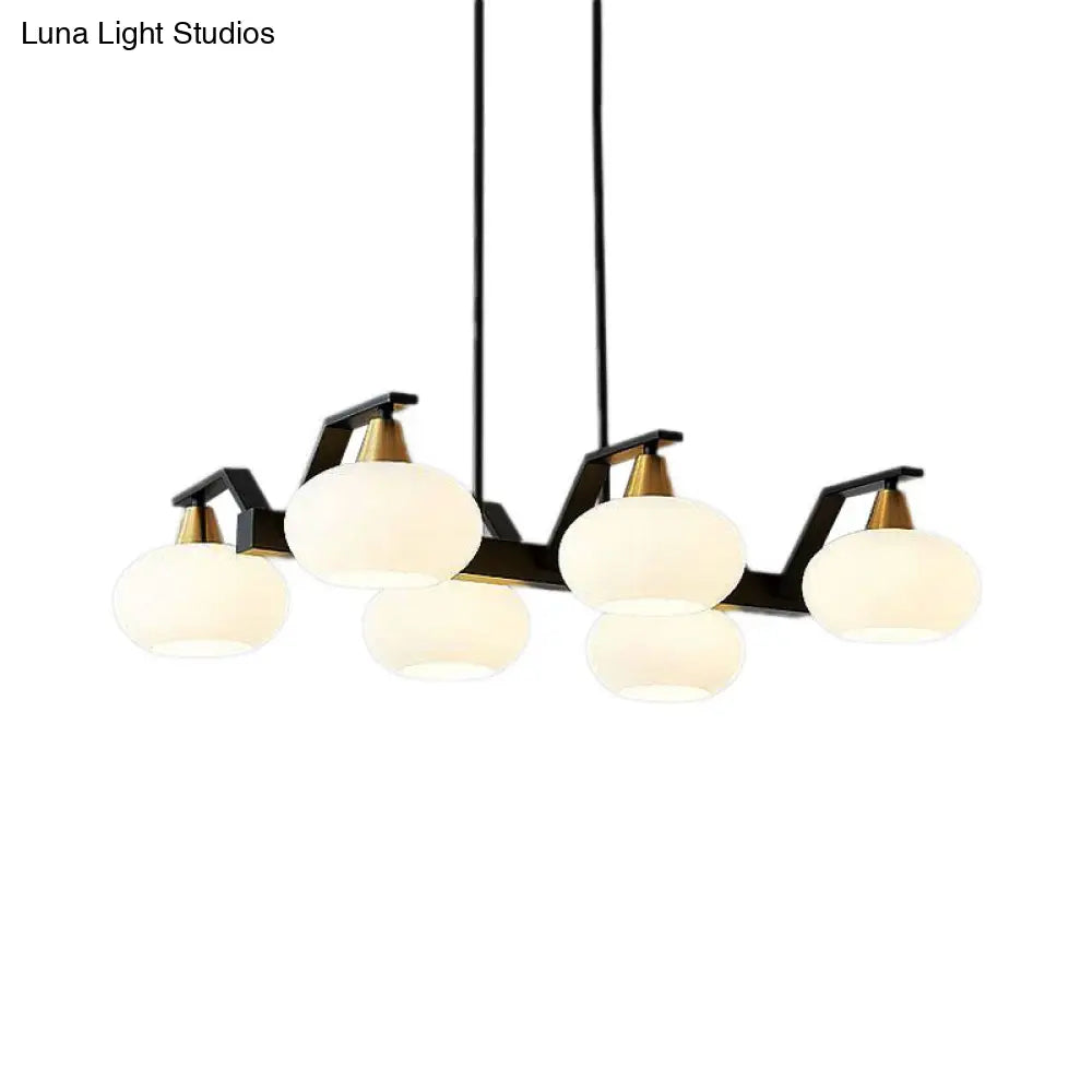 Black Modern Chandelier With White Oval Glass Shades - 3/6 Lights Pendant