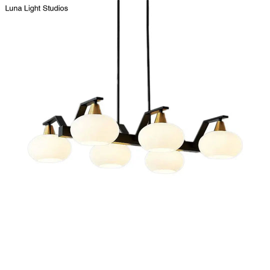 Black Modern Chandelier With White Oval Glass Shades - 3/6 Lights Pendant