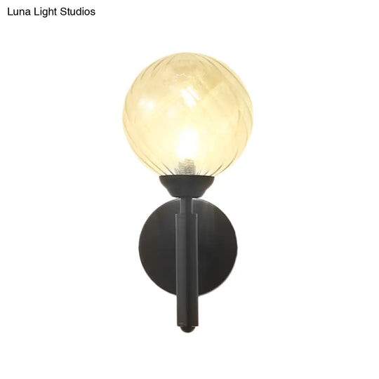 Black Modern Globe Wall Light With Clear Textured Glass And 1 Bulb