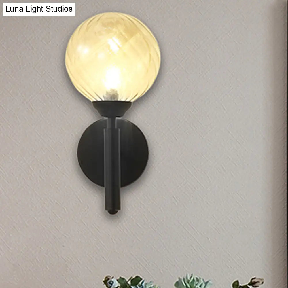 Black Modern Globe Wall Light With Clear Textured Glass And 1 Bulb