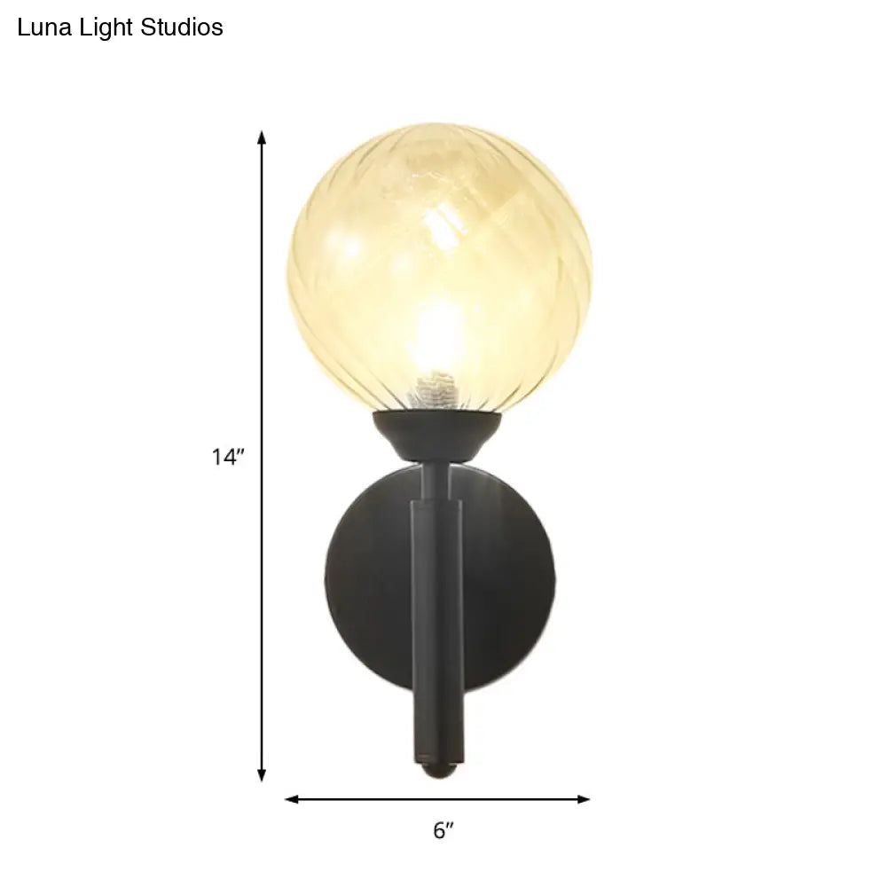 Black Modern Globe Wall Light With Clear Textured Glass And 1 Bulb