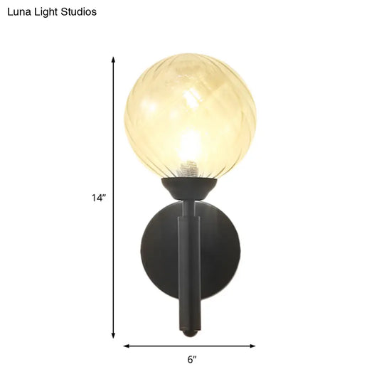 Black Modern Globe Wall Light With Clear Textured Glass And 1 Bulb