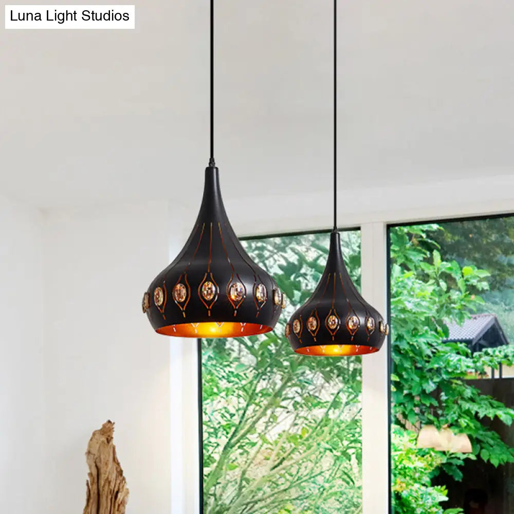 Black Modern Hanging Ceiling Lamp With Onion Metal Shade - Dining Room Down Lighting