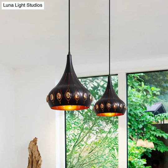 Black Modern Hanging Ceiling Lamp With Onion Metal Shade - Dining Room Down Lighting