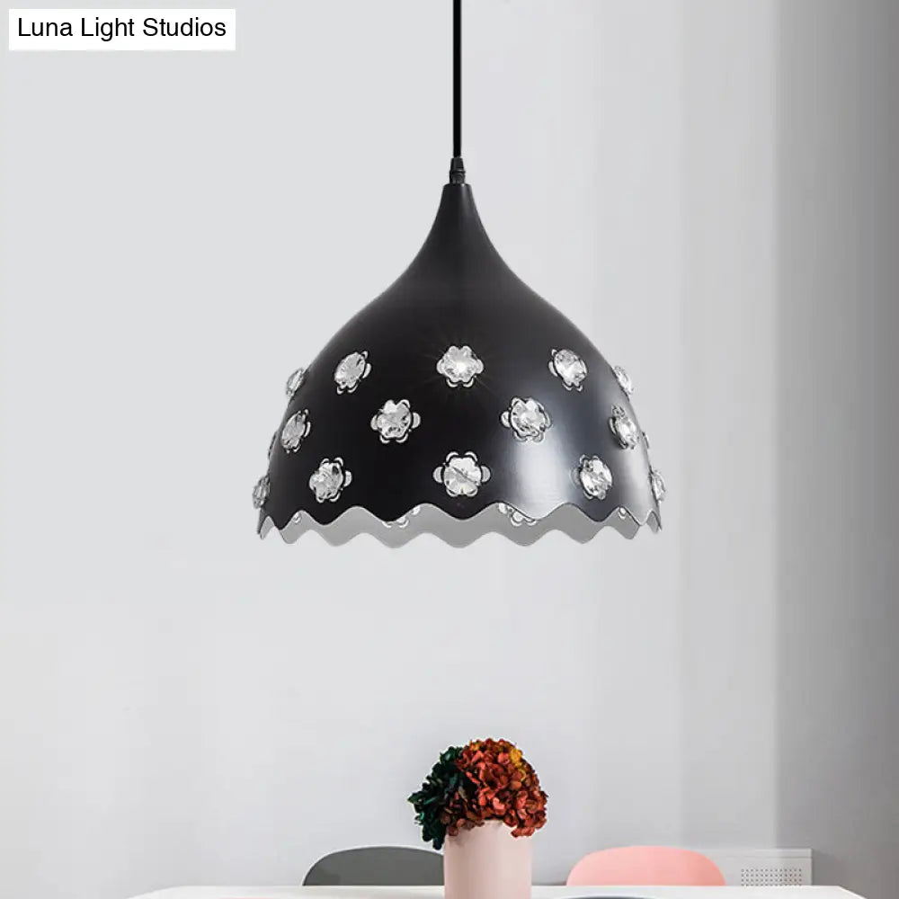 Modern Black Finish Hanging Ceiling Lamp With Onion Metal Shade - 1 Bulb Dining Room Down Lighting /