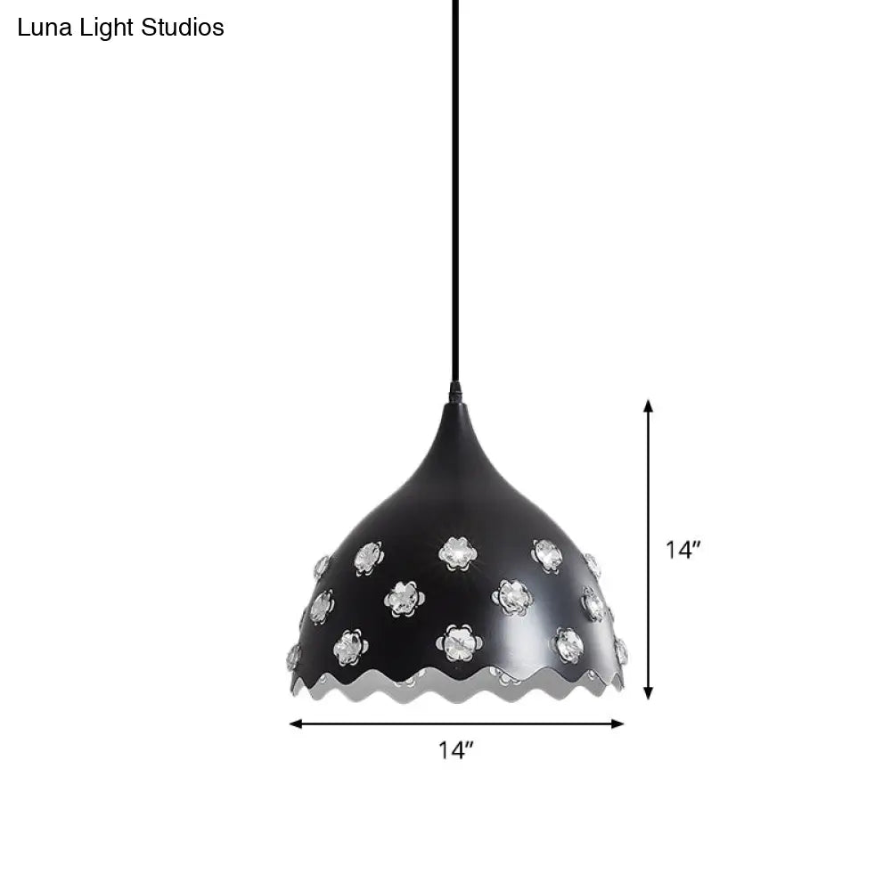 Modern Black Finish Hanging Ceiling Lamp With Onion Metal Shade - 1 Bulb Dining Room Down Lighting