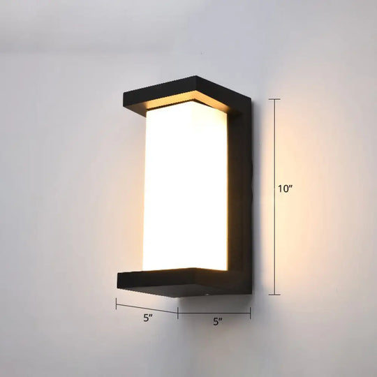 Black Modern Outdoor Led Wall Lamp With Rectangular Acrylic Shade / Long Column