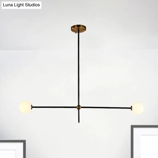 Modernist Exposed Ceiling Lamp - Metallic 2/3 Lights Black Pendant Lighting With Opal Glass Ball