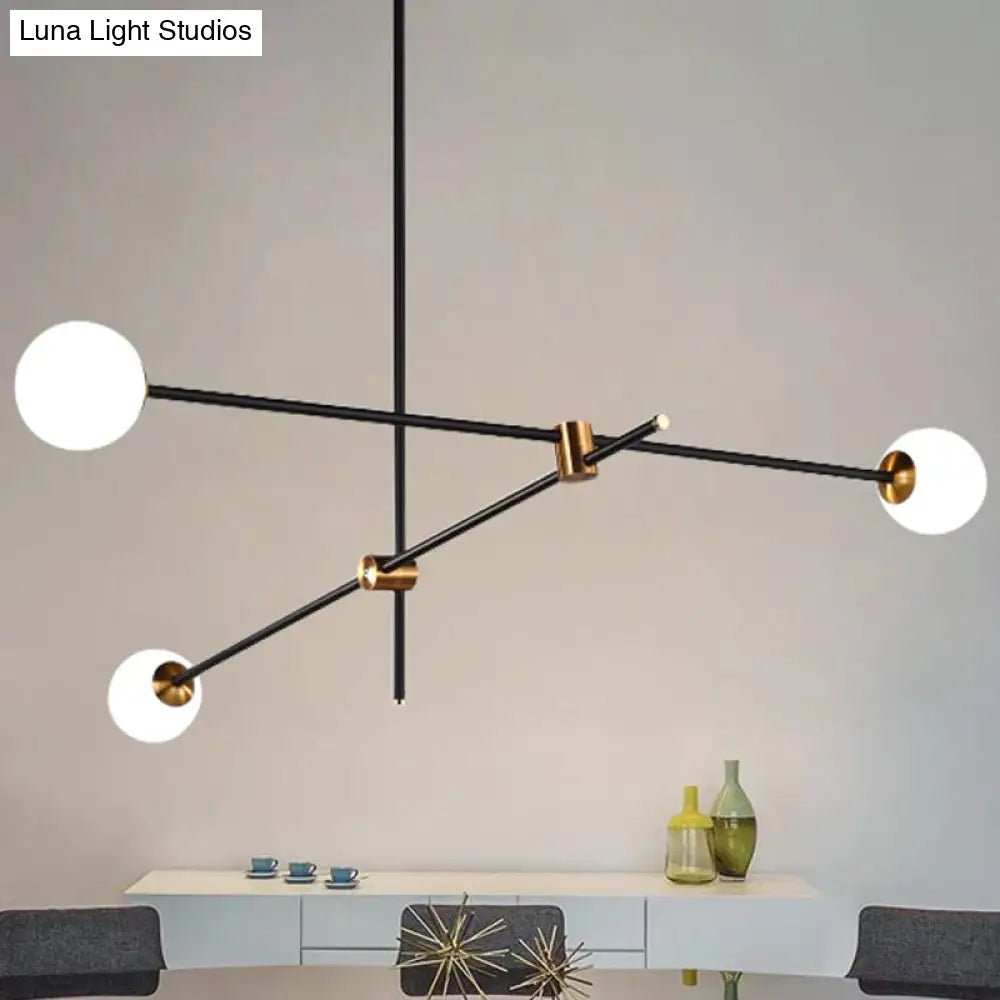 Black Modernist 2/3-Light Living Room Pendant Lighting With Opal Glass Ball Shade And Exposed