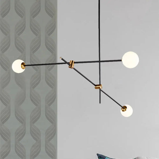 Black Modernist 2/3-Light Living Room Pendant Lighting With Opal Glass Ball Shade And Exposed