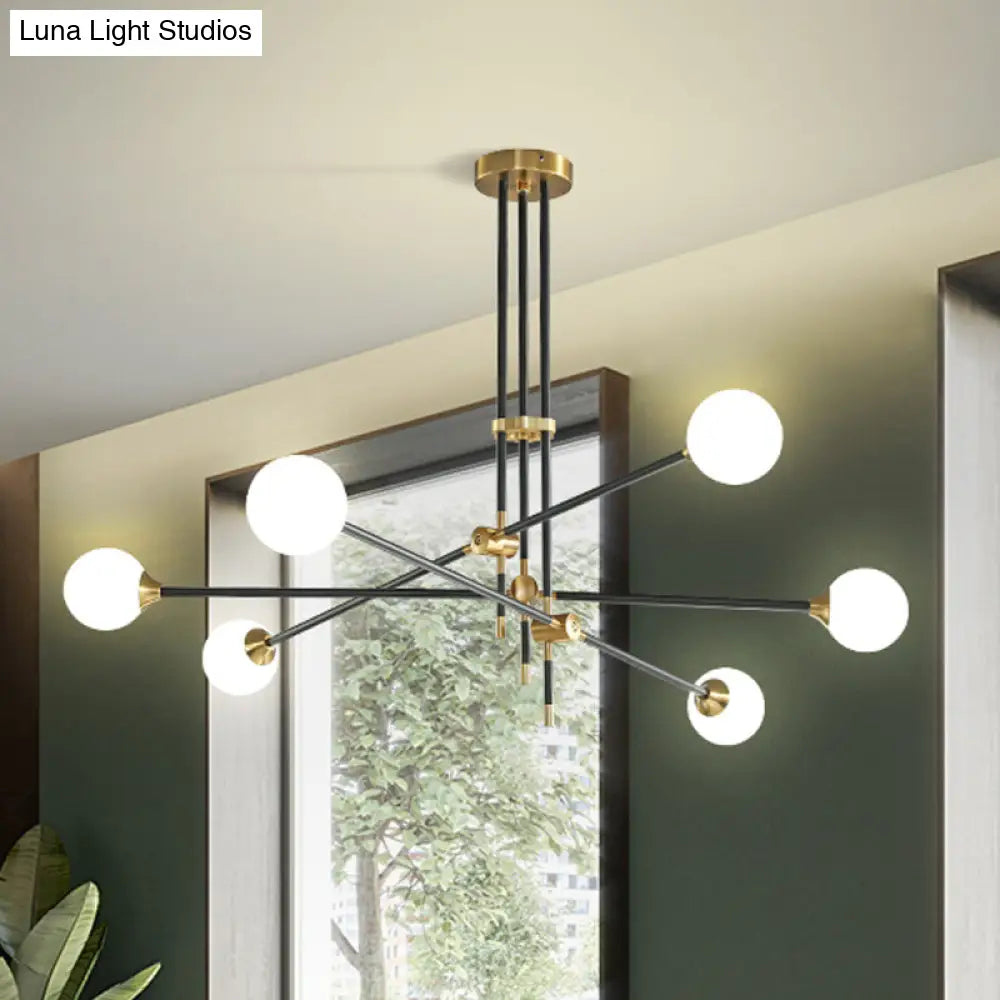 Modernist Exposed Ceiling Lamp - Metallic 2/3 Lights Black Pendant Lighting With Opal Glass Ball