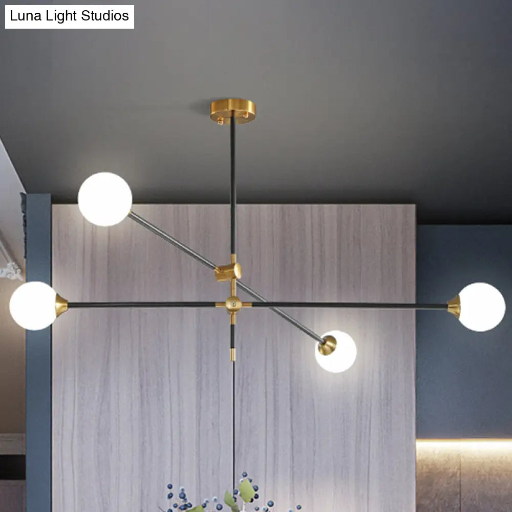 Black Modernist 2/3-Light Living Room Pendant Lighting With Opal Glass Ball Shade And Exposed