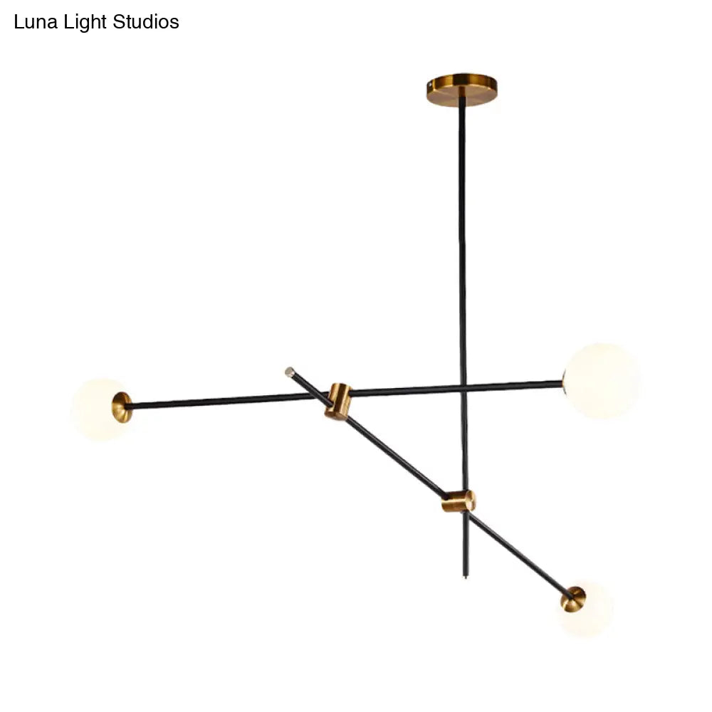 Black Modernist 2/3-Light Living Room Pendant Lighting With Opal Glass Ball Shade And Exposed