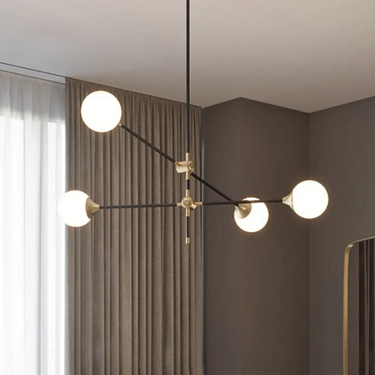 Black Modernist 2/3-Light Living Room Pendant Lighting With Opal Glass Ball Shade And Exposed