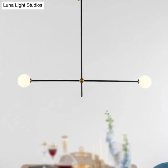 Modernist Exposed Ceiling Lamp - Metallic 2/3 Lights Black Pendant Lighting With Opal Glass Ball