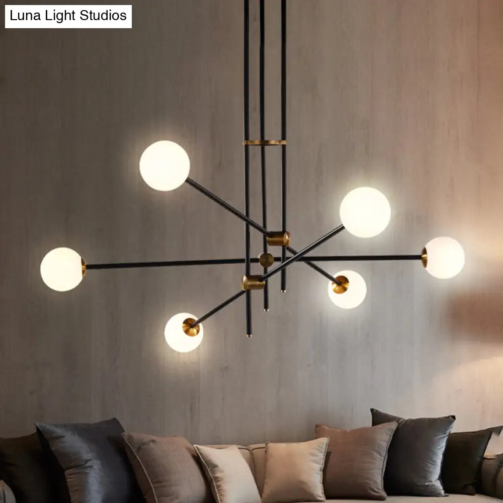 Modernist Exposed Ceiling Lamp - Metallic 2/3 Lights Black Pendant Lighting With Opal Glass Ball