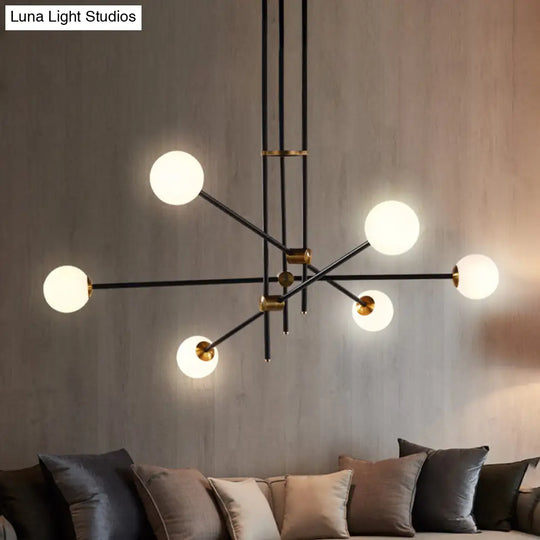 Modernist Exposed Ceiling Lamp - Metallic 2/3 Lights Black Pendant Lighting With Opal Glass Ball