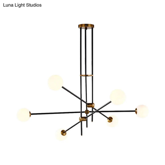 Modernist Exposed Ceiling Lamp - Metallic 2/3 Lights Black Pendant Lighting With Opal Glass Ball