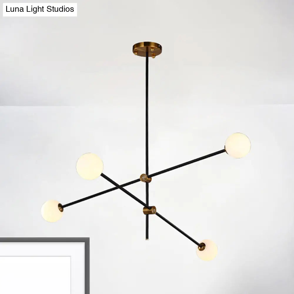 Black Modernist 2/3-Light Living Room Pendant Lighting With Opal Glass Ball Shade And Exposed