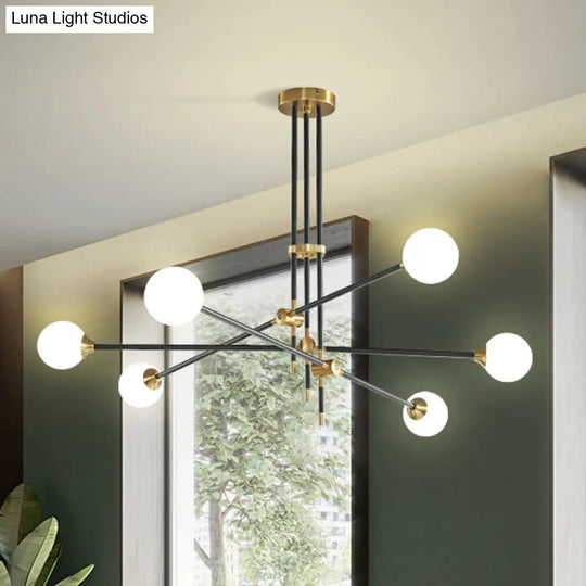 Black Modernist 2/3-Light Living Room Pendant Lighting With Opal Glass Ball Shade And Exposed