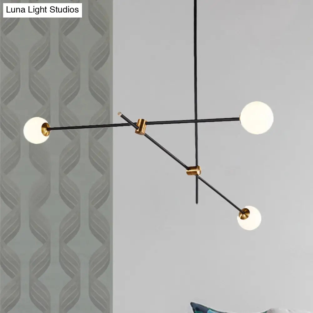 Modernist Exposed Ceiling Lamp - Metallic 2/3 Lights Black Pendant Lighting With Opal Glass Ball